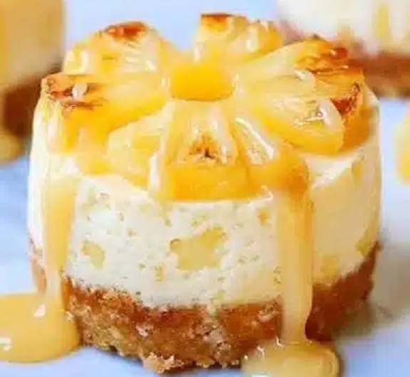 Mini Pineapple Upside Down Cheesecakes with Caramel Drizzle