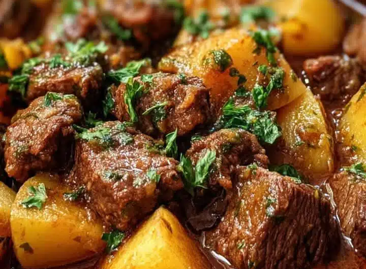 Slow Cooker Garlic Butter Beef Bites & Potatoes