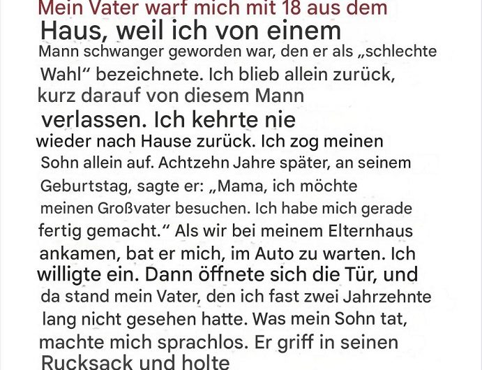 Mein Vater verstieß mich, als ich ihm sagte, dass ich schwanger bin – 18 Jahre später saß sein Enkel ihm gegenüber und stellte nur eine einzige Frage