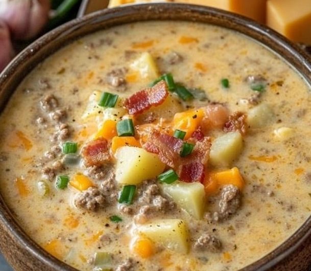 Low-Carb Hamburger Suppe mit 450 g Hackfleisch – herzhaft, cremig und auch am nächsten Tag noch besser