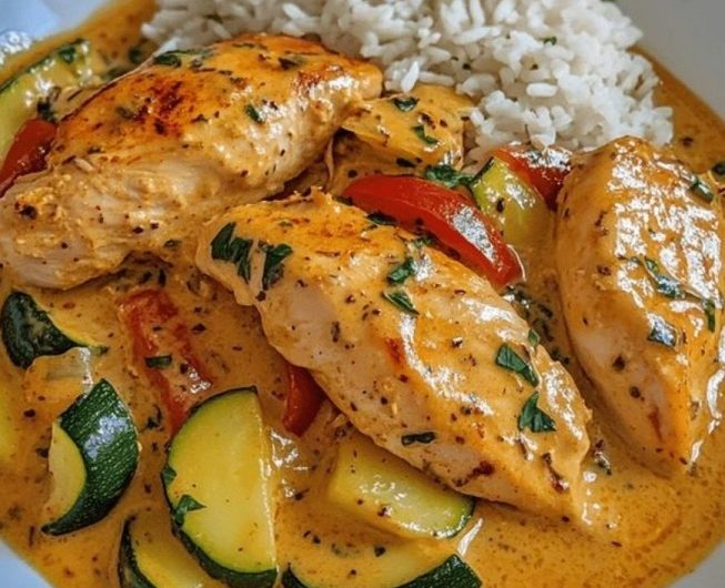 Essen wir wöchentlich dreimal – Paprika-Zucchini-Sahne-Hähnchen, unser stiller Familienklassiker