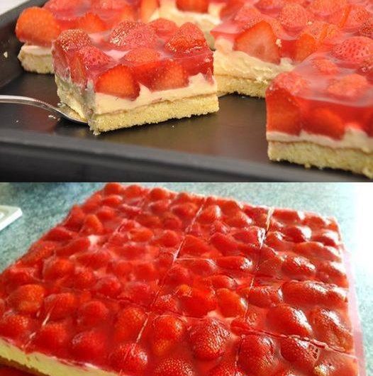 Erdbeerkuchen mit Schmand-Vanillecreme wie vom Sonntagskaffee bei Oma