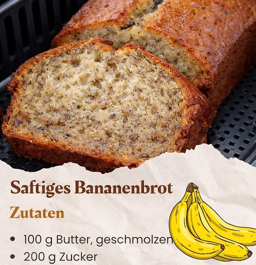 Saftiges Bananenbrot aus der Heißluftfritteuse – mein einfaches Lieblingsrezept aus dem Airfryer