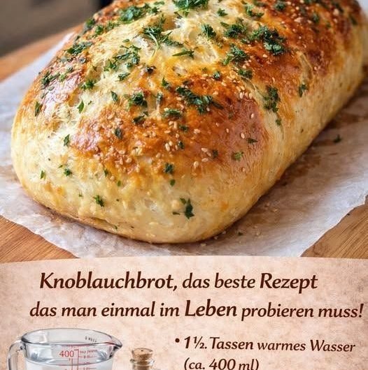 Knoblauchbrot ohne Kneten – außen knusprig, innen weich wie bei Oma (einfach anrühren und über Nacht warten)