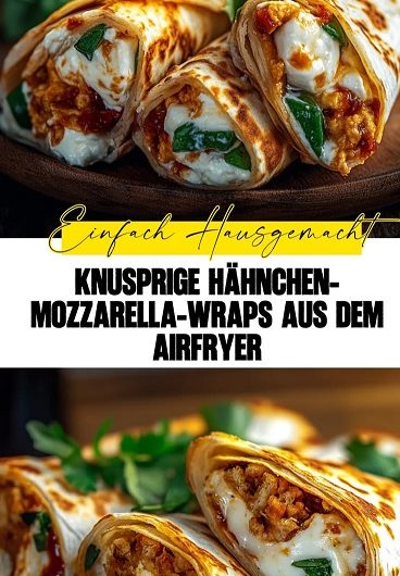 Schnelle Airfryer Wraps mit Hähnchen, Mozzarella und frischem Gemüse