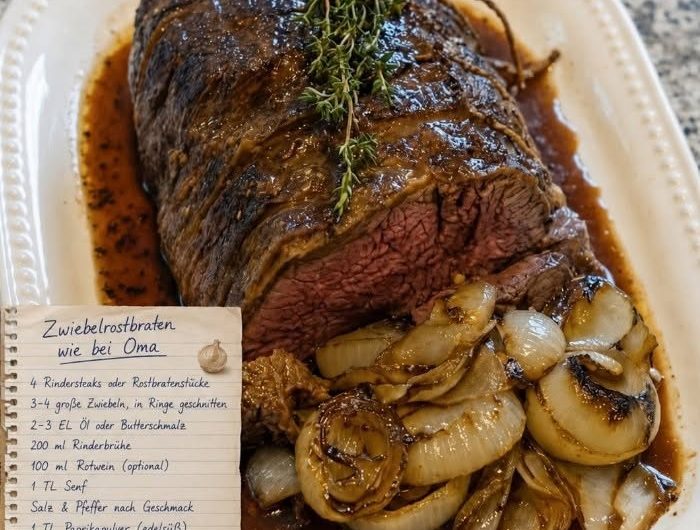 Zwiebelrostbraten wie bei Oma – zartes Rindfleisch mit richtig vielen geschmorten Zwiebeln