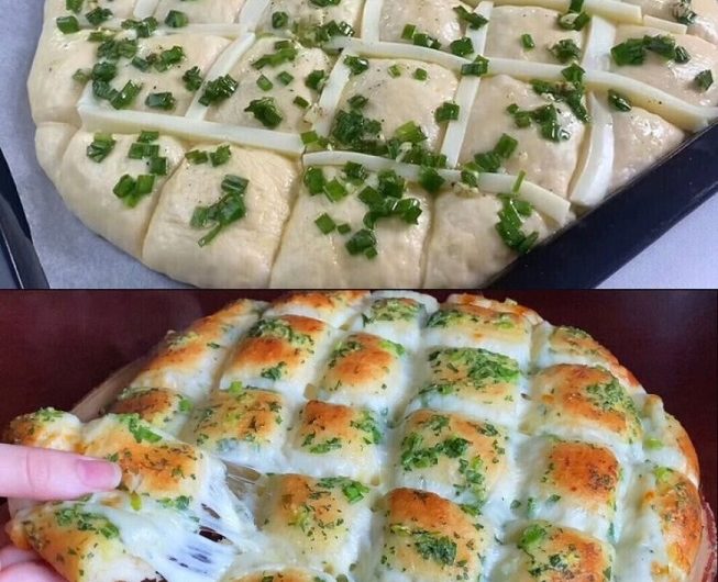 Knoblauch-Mozzarella-Brot – außen goldbraun, innen fluffig und voller geschmolzenem Käse!